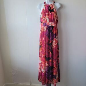 Eliza J Women's Floral Print Back Tie Halter Maxi Dress size 6